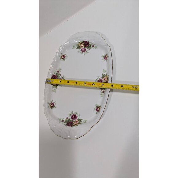 Crystal Clear Fine Porcelain Oval Platter With Rose Design & Gold Trim - Picture 7 of 12